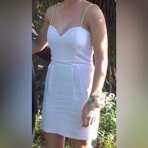 Naven Strapless Sweetheart Mini Dress in Light Pink with Gold Woven Straps